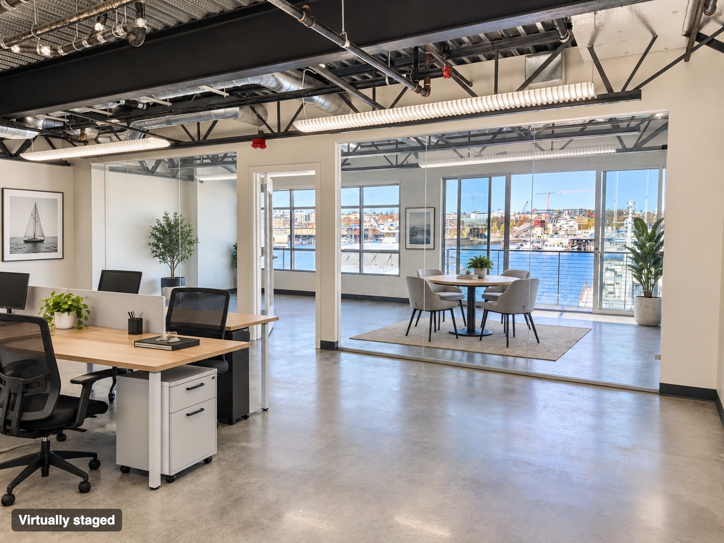 Virtually staged: open office and glass conference room overlooking the Ship Canal, 2292 Suite 200